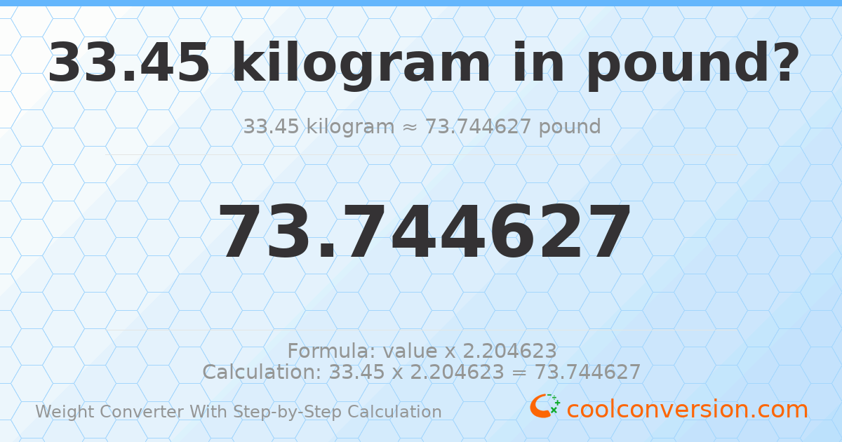 33.45 kilograms = 73.7446 pounds