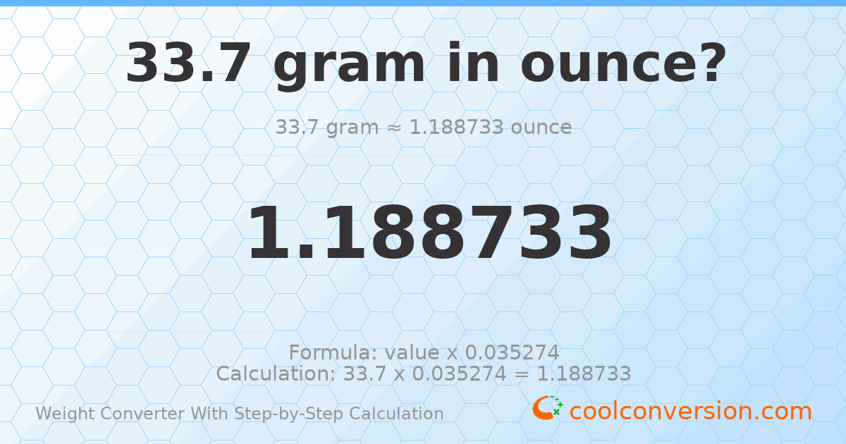33.7 grams = 1.18873 ounces