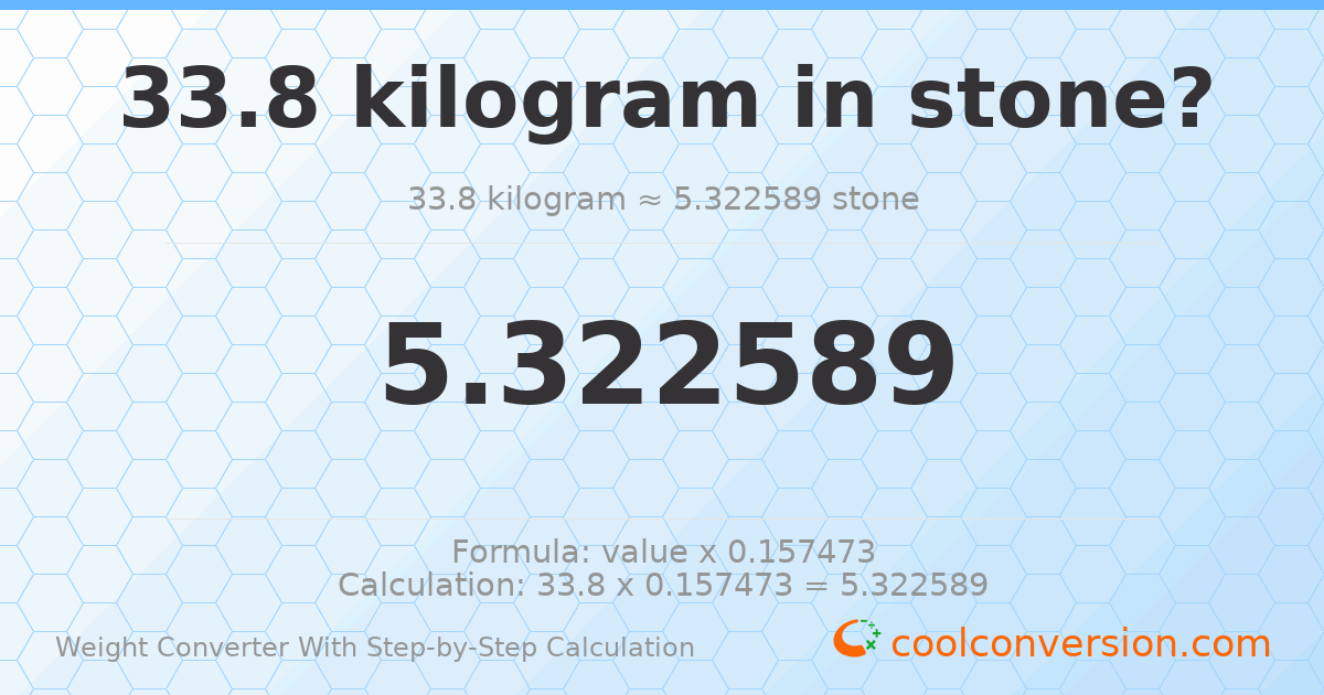33.8 kilograms = 5.32259 stones