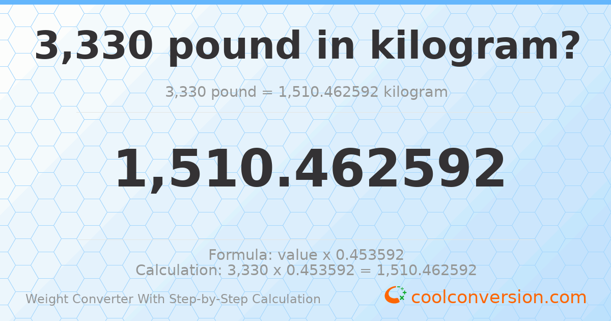 3330 pounds = 1510.46 kilograms