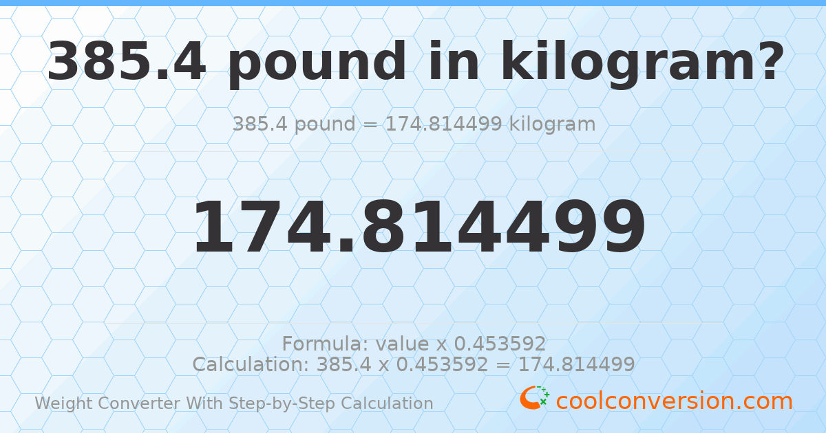 385.4 pounds = 174.814 kilograms