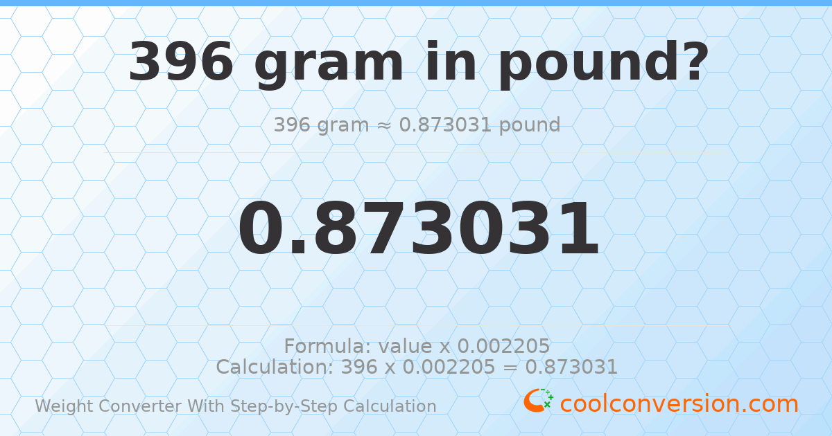 396 grams = 0.873031 pounds