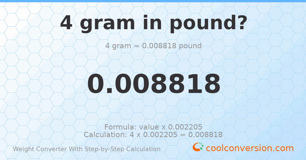 4 grams = 0.00881849 pounds