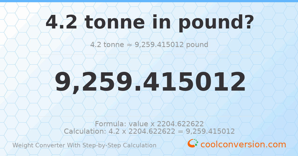 4.2 tonnes = 9259.42 pounds