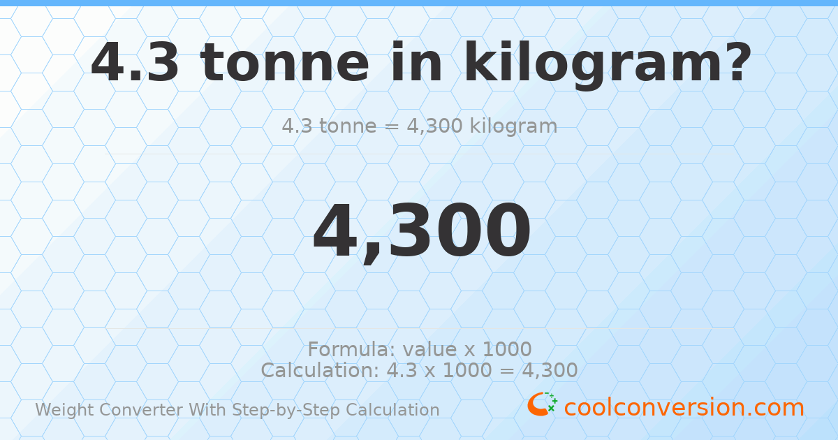 4.3 tonnes = 4300 kilograms