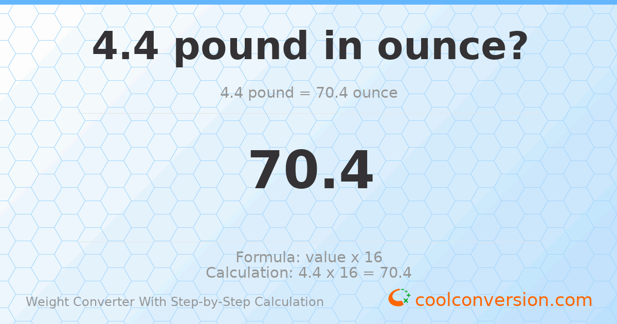 4.4 pounds = 70.4 ounces