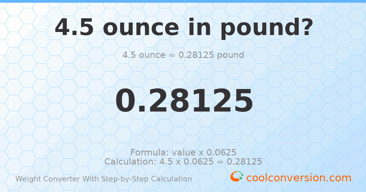 4.5 ounces = 0.28125 pounds
