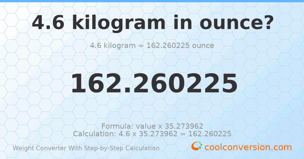 4.6 kilograms = 162.26 ounces