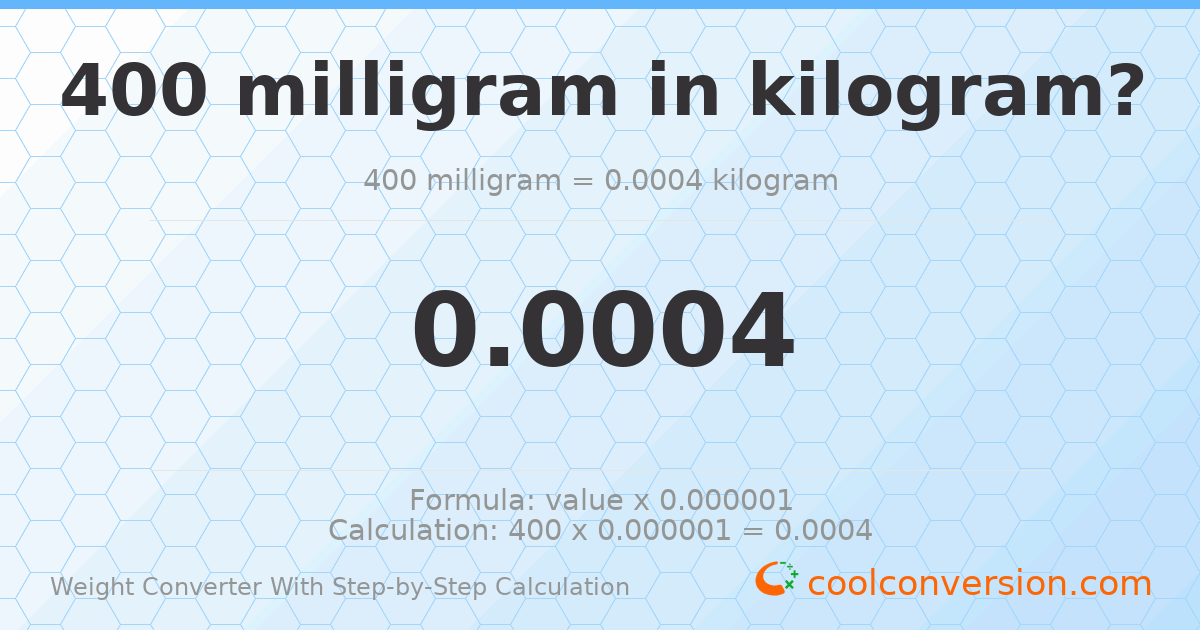 400 milligrams = 0.0004 kilograms