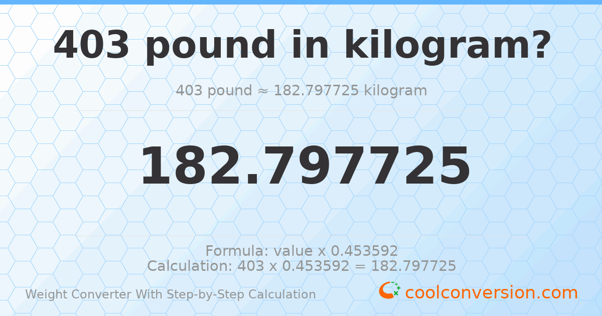 403 pounds = 182.798 kilograms