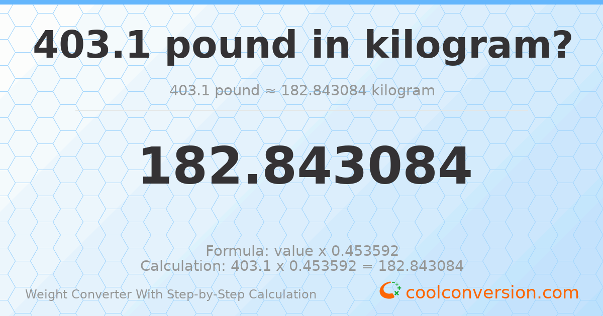 403.1 pounds = 182.843 kilograms