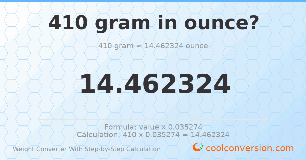 410 grams = 14.4623 ounces