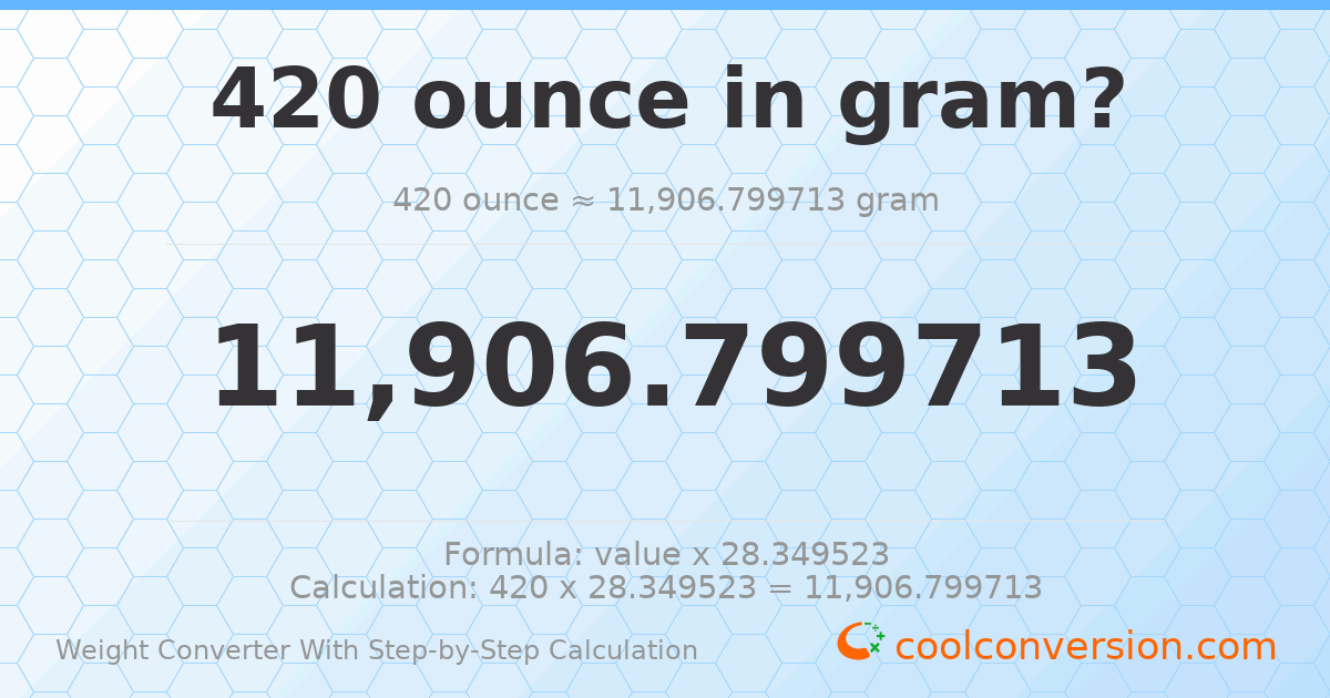 420 ounces = 11906.8 grams