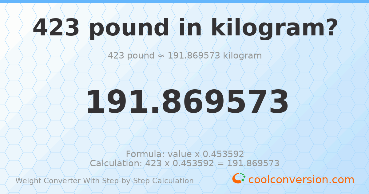 423 pounds = 191.87 kilograms