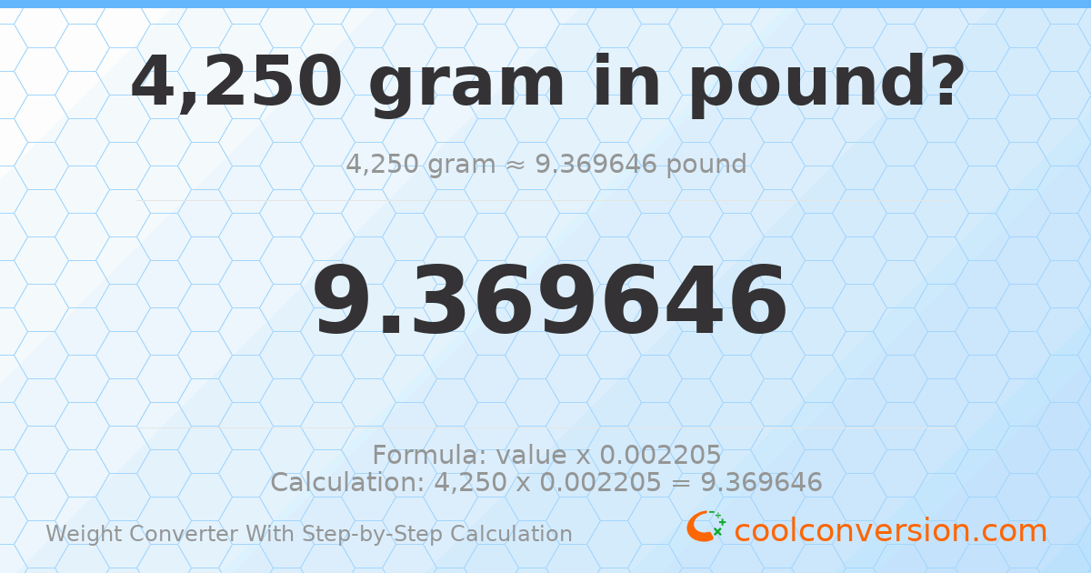 4250 grams = 9.36965 pounds