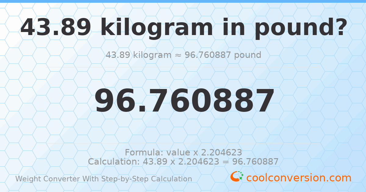 43.89 kilograms = 96.7609 pounds