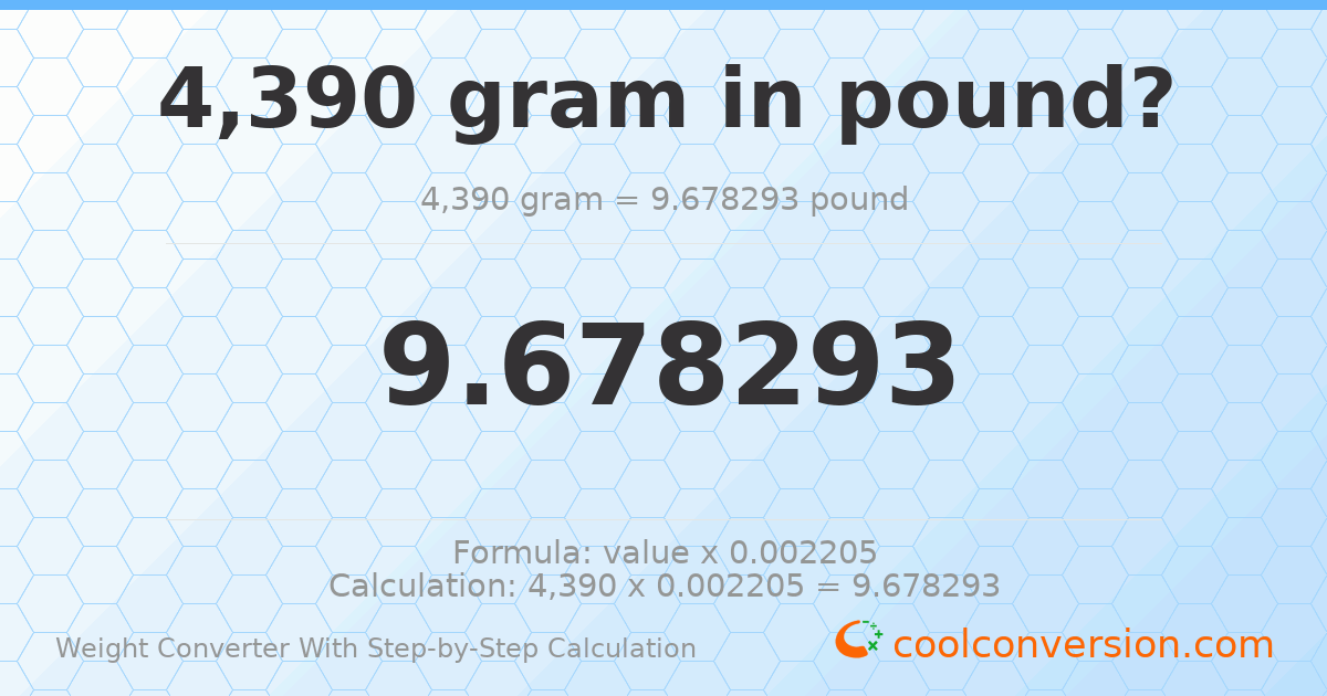 4390 grams = 9.67829 pounds