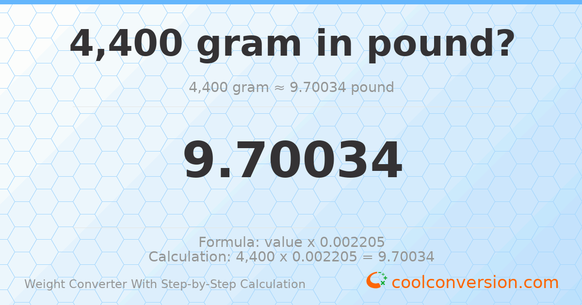 4400 grams = 9.70034 pounds