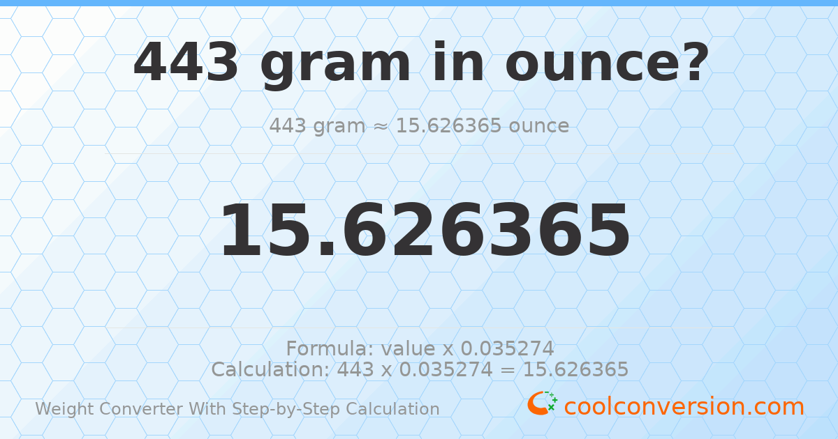 443 grams = 15.6264 ounces