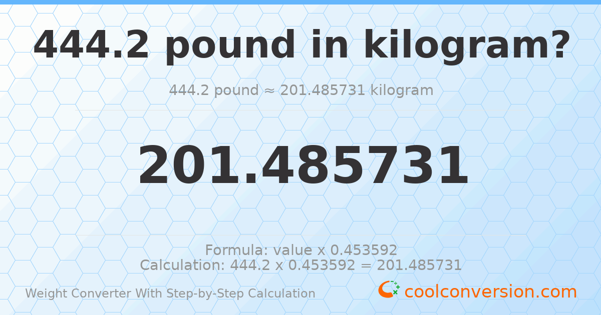 444.2 pounds = 201.486 kilograms