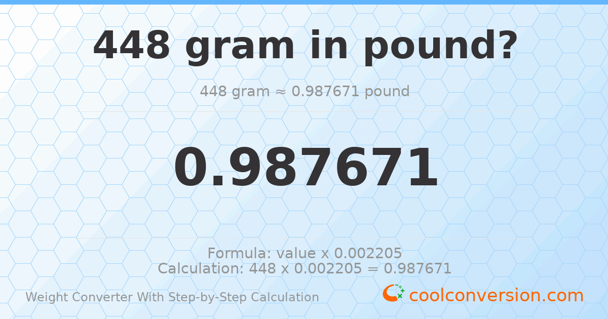 448 grams = 0.987671 pounds