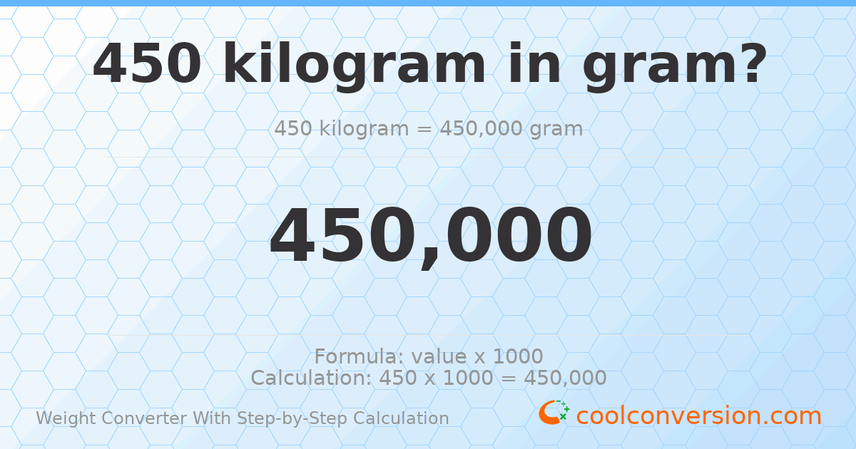450 kilograms = 450000 grams