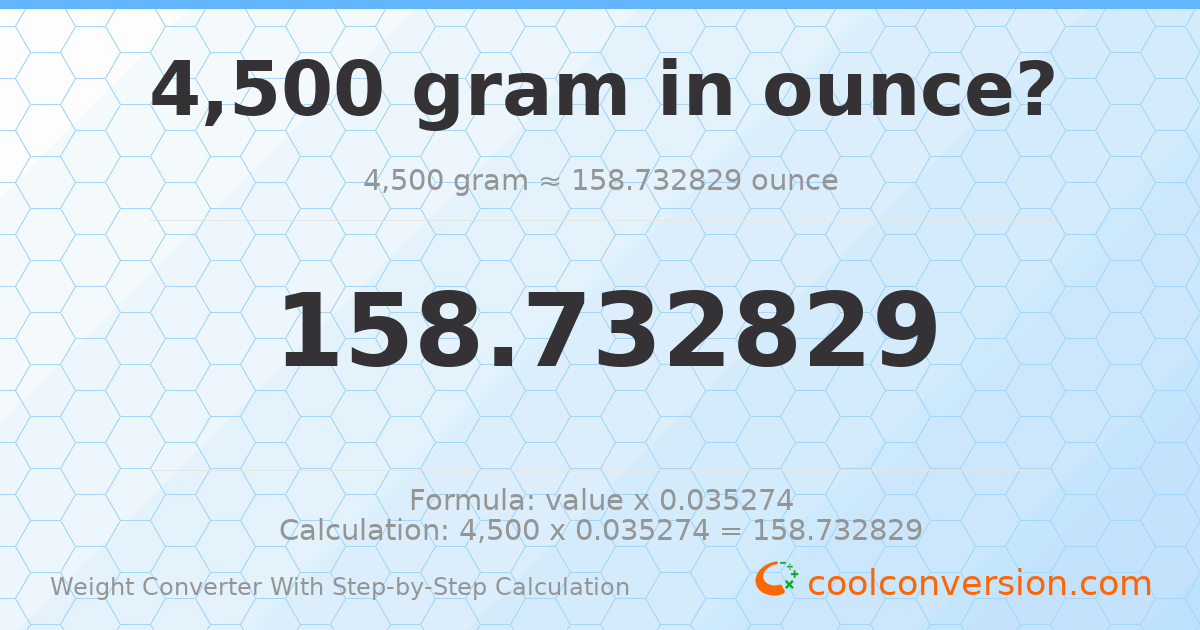 4500 grams = 158.733 ounces