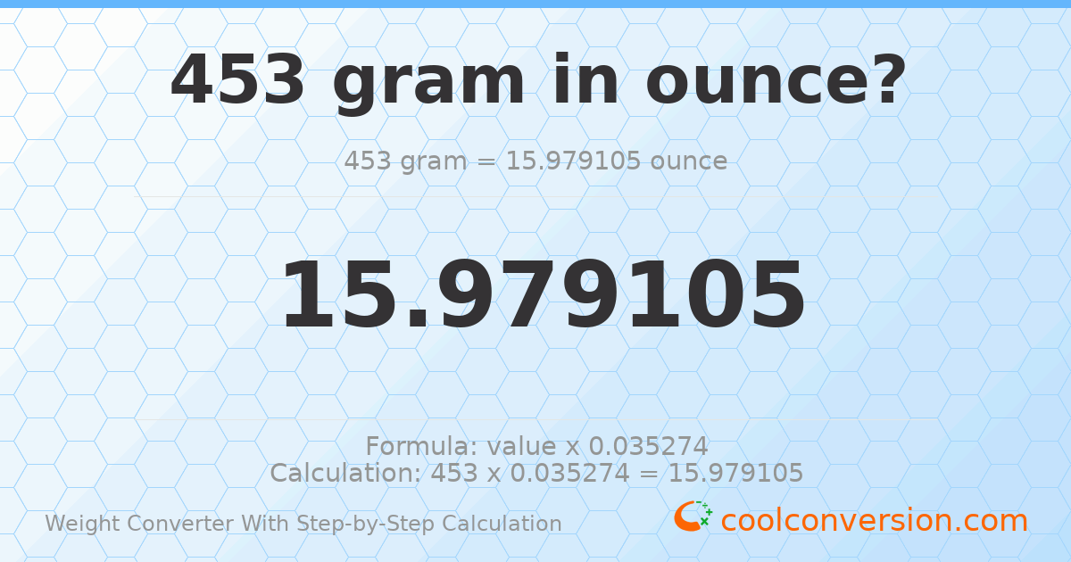 453 grams = 15.9791 ounces