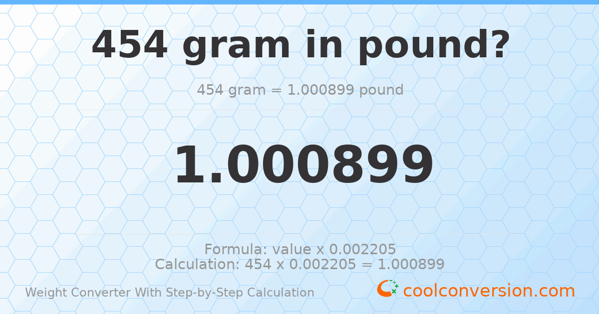 454 grams = 1.0009 pound