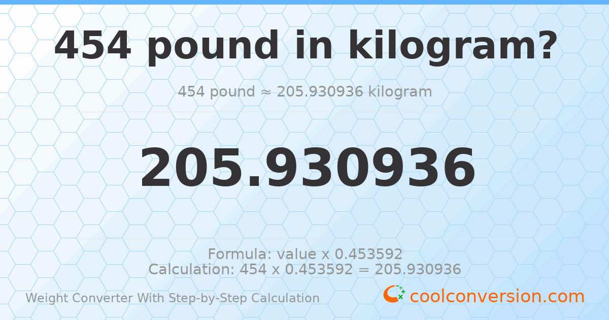 454 pounds = 205.931 kilograms
