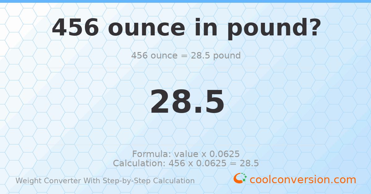 456 ounces = 28.5 pounds