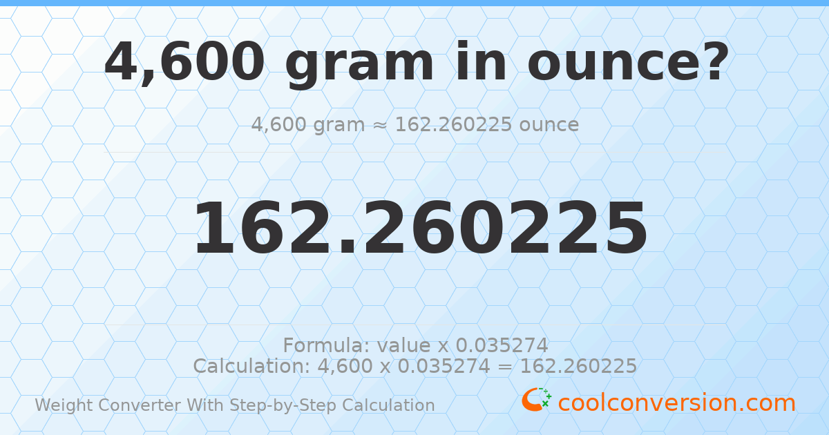 4600 grams = 162.26 ounces