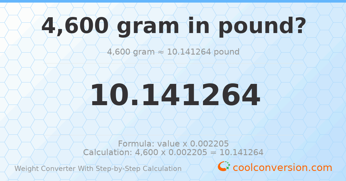 4600 grams = 10.1413 pounds