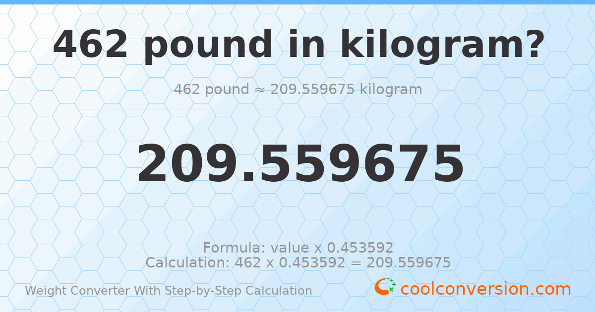 462 pounds = 209.56 kilograms