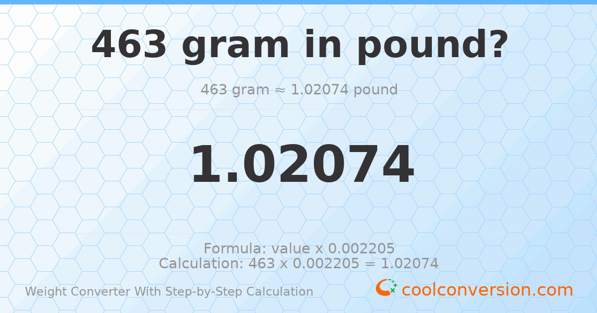 463 grams = 1.02074 pounds