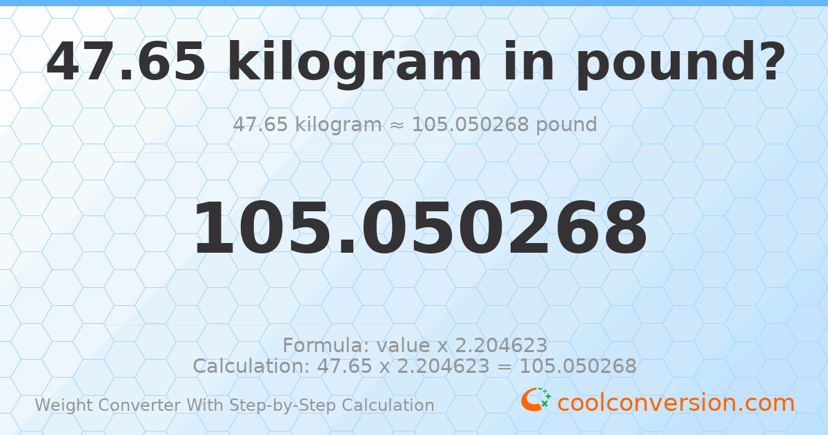 47.65 kilograms = 105.05 pounds