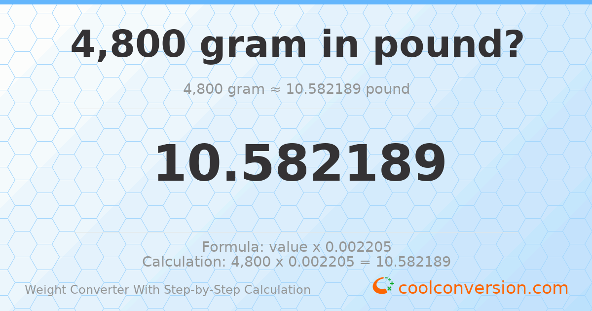 4800 grams = 10.5822 pounds