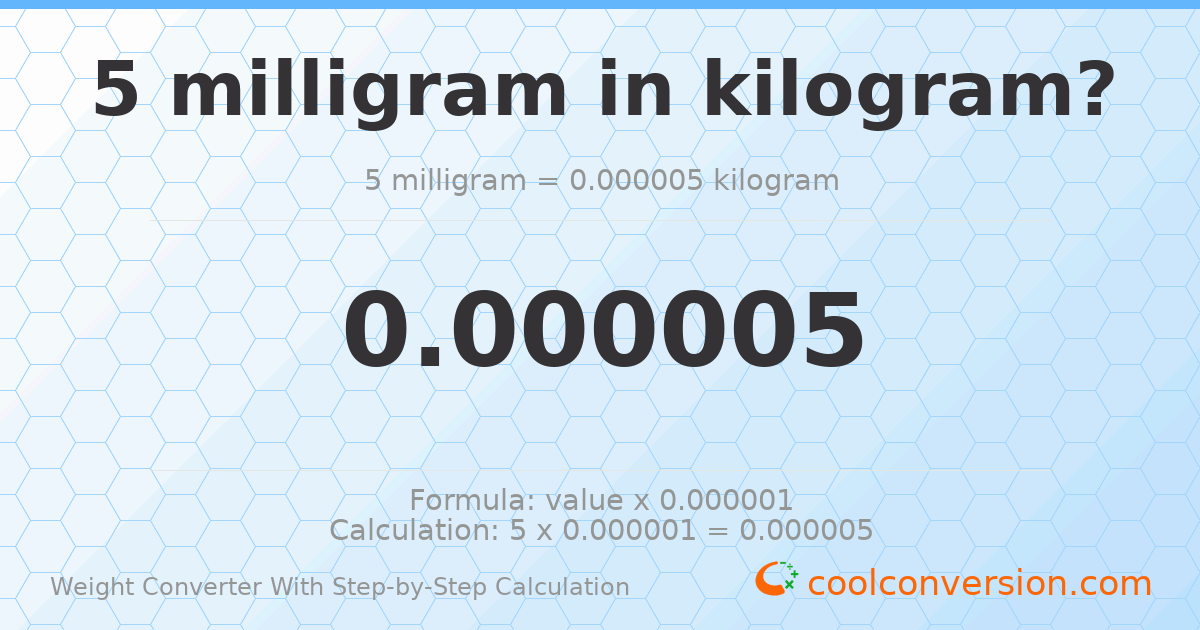 5 milligrams = 5 × 10⁻⁶ kilograms