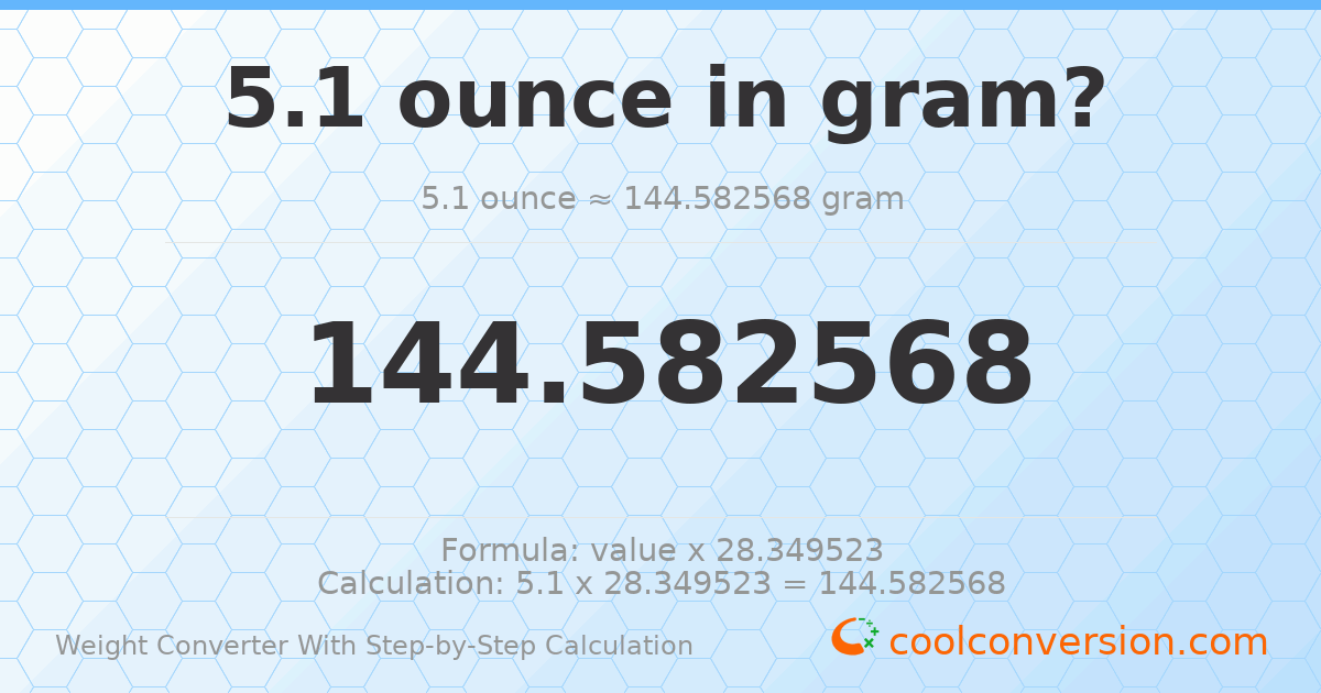 5.1 ounces = 144.583 grams
