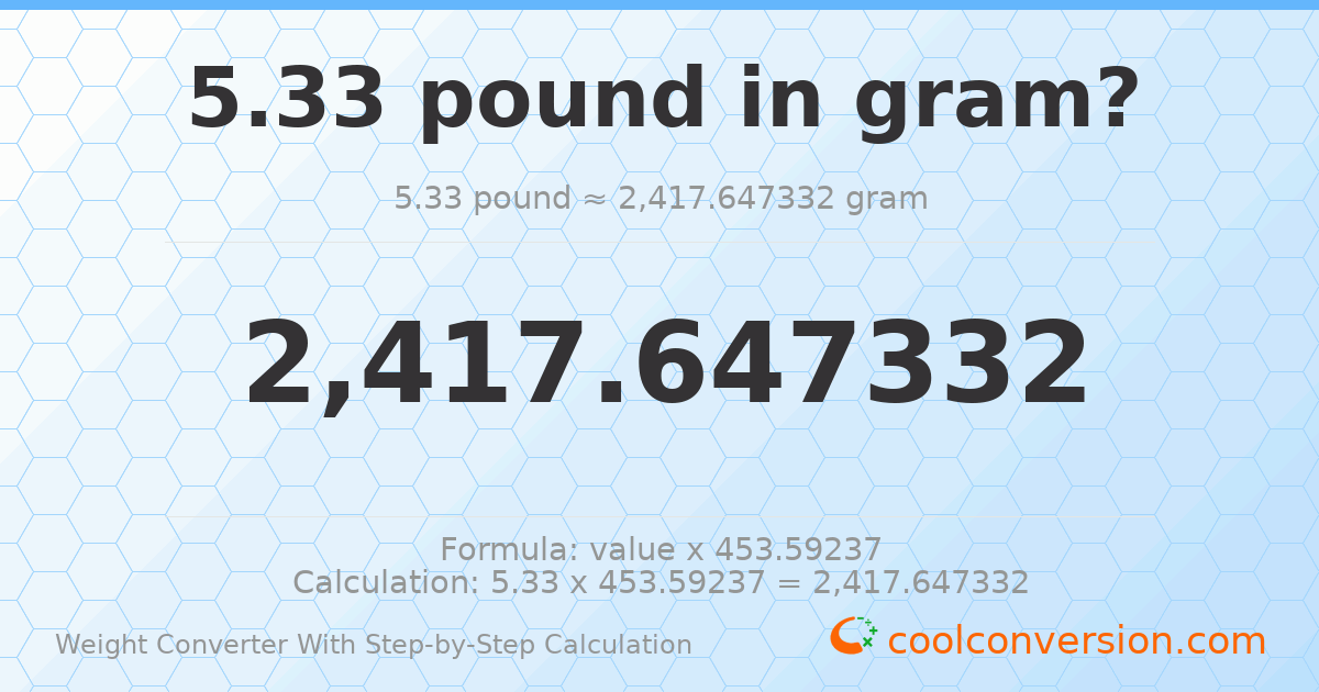 5.33 pounds = 2417.65 grams