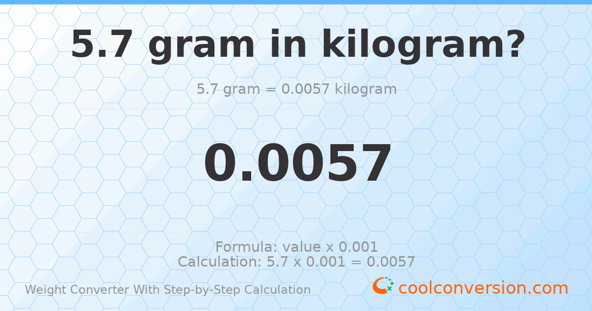 5.7 grams = 0.0057 kilograms