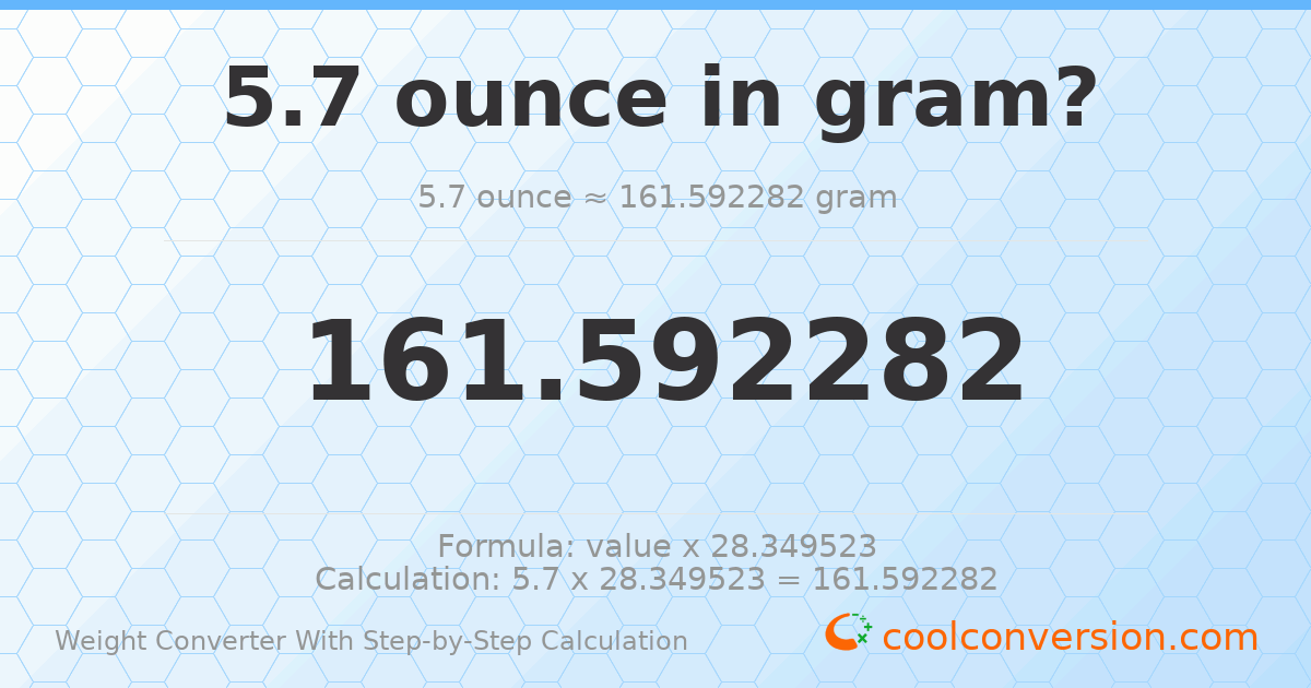 5.7 ounces = 161.592 grams