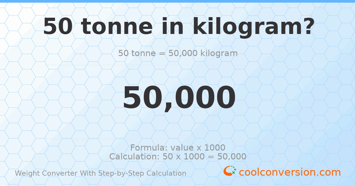 50 tonnes = 50000 kilograms