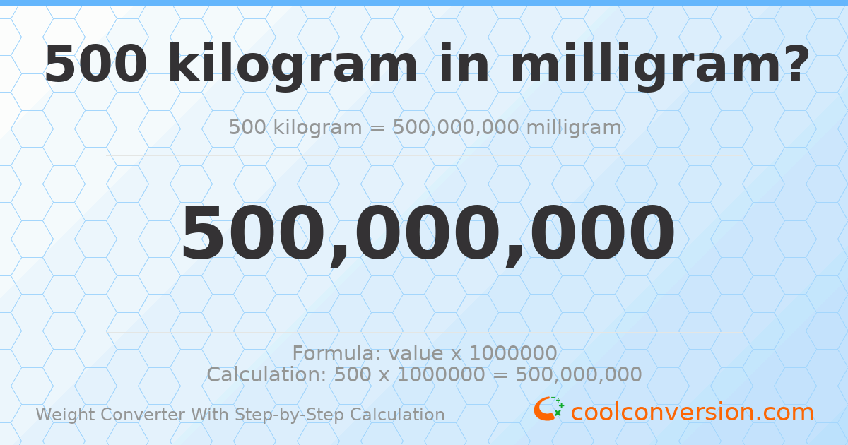 500 kilograms = 5 × 10⁸ milligrams