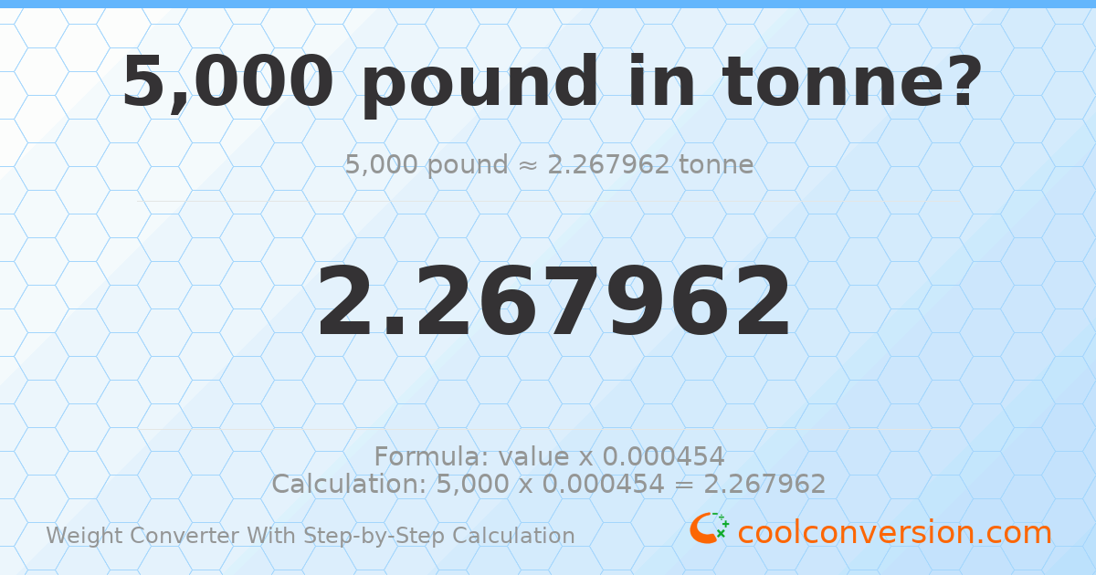 5000 pounds = 2.26796 tonnes