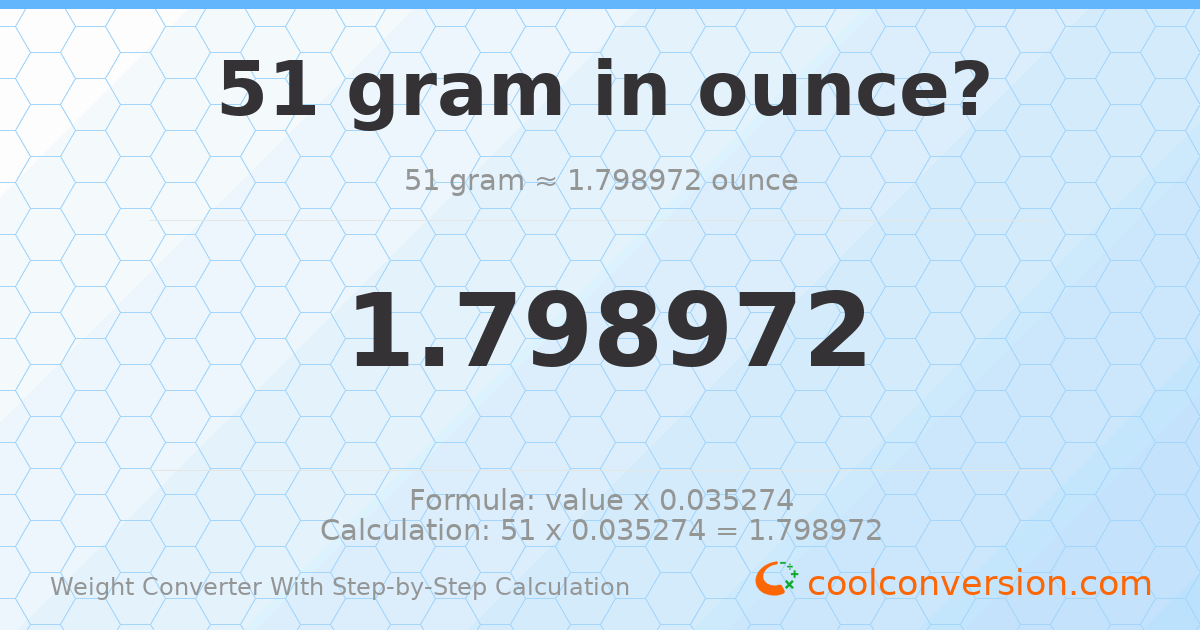 51 grams = 1.79897 ounces