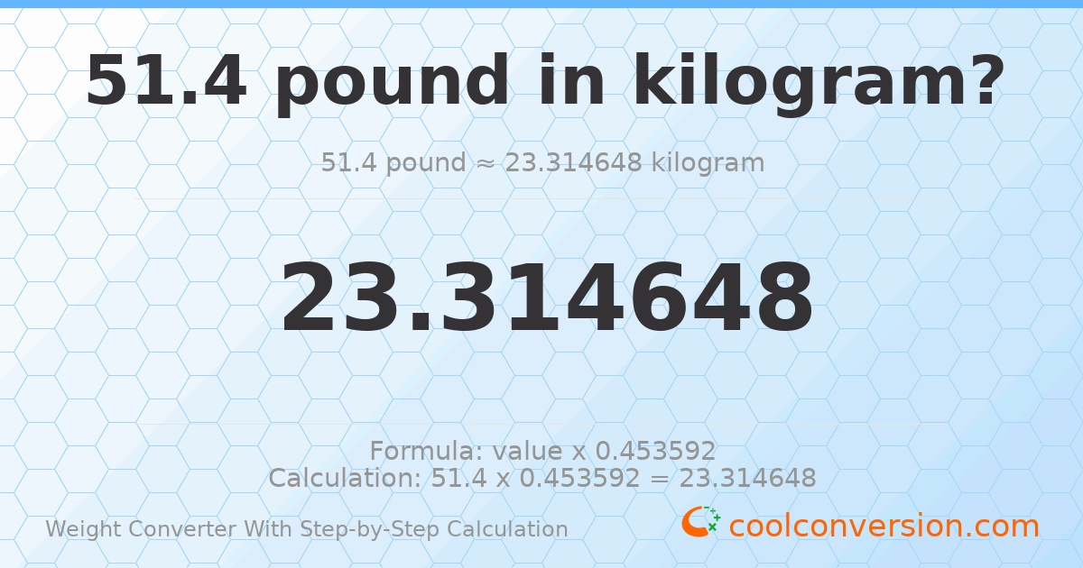 51.4 pounds = 23.3146 kilograms