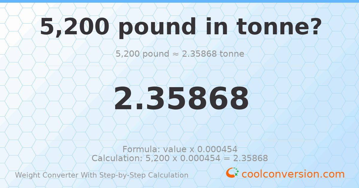 5200 pounds = 2.35868 tonnes