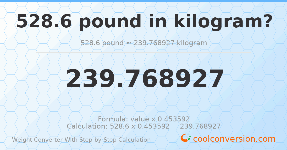 528.6 pounds = 239.769 kilograms