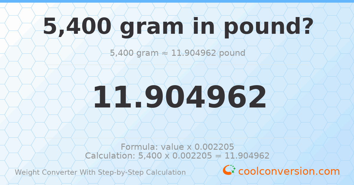 5400 grams = 11.905 pounds